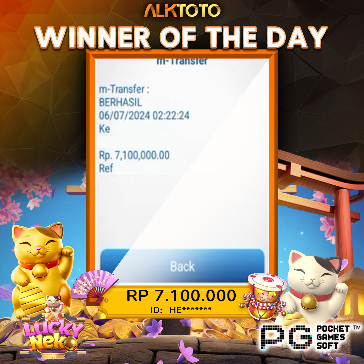 ALKTOTO JACKPOT SLOT LUCKY NEKO Rp. 7.100.000,- LUNAS 